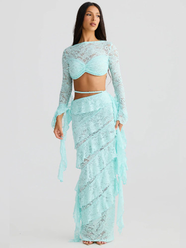 Lace ribbon skirt set