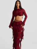 Lace ribbon skirt set