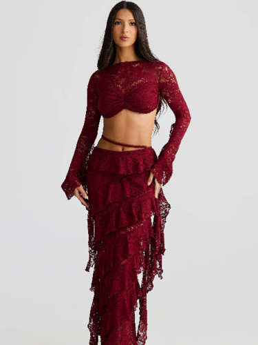 Lace ribbon skirt set