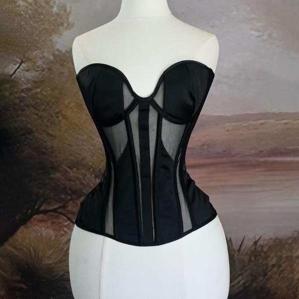 Mesh thin style perspective fun fish bone shapewear strapless