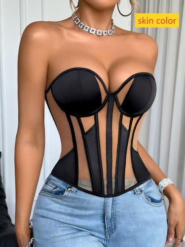 Mesh thin style perspective fun fish bone shapewear strapless