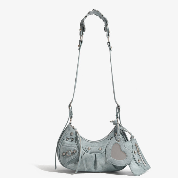 Fashionable Trendy Motorcycle Bag Underarm Bag Riveted Tassel High Grade Wrinkled Bag Single Shoulder Cross Shoulder Women's Bag