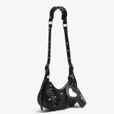 Fashionable Trendy Motorcycle Bag Underarm Bag Riveted Tassel High Grade Wrinkled Bag Single Shoulder Cross Shoulder Women's Bag