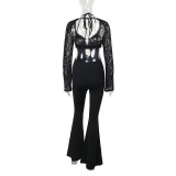 Long sleeved lace backless jumpsuit YL24492DGO