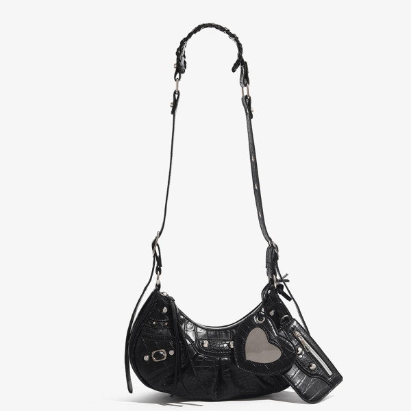 Fashionable Trendy Motorcycle Bag Underarm Bag Riveted Tassel High Grade Wrinkled Bag Single Shoulder Cross Shoulder Women's Bag