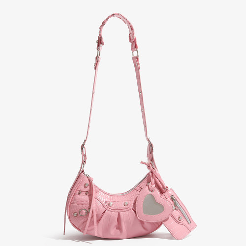 Fashionable Trendy Motorcycle Bag Underarm Bag Riveted Tassel High Grade Wrinkled Bag Single Shoulder Cross Shoulder Women's Bag