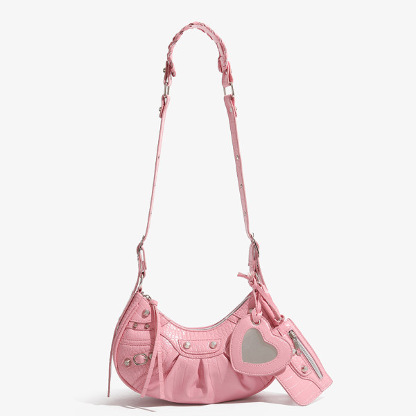 Fashionable Trendy Motorcycle Bag Underarm Bag Riveted Tassel High Grade Wrinkled Bag Single Shoulder Cross Shoulder Women's Bag