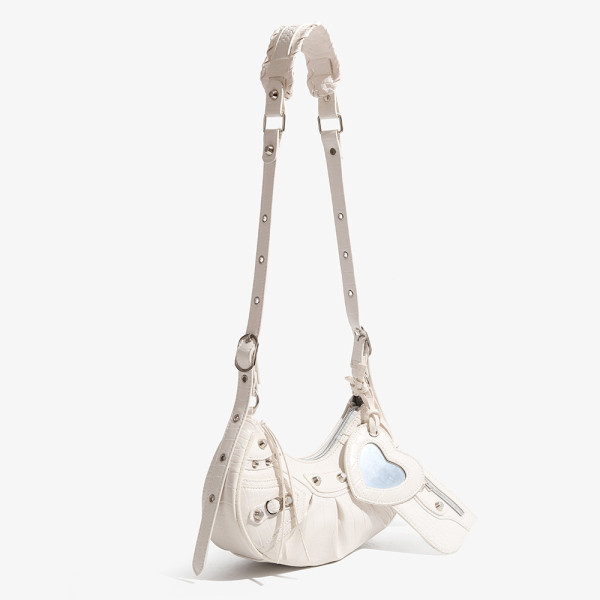 Fashionable Trendy Motorcycle Bag Underarm Bag Riveted Tassel High Grade Wrinkled Bag Single Shoulder Cross Shoulder Women's Bag