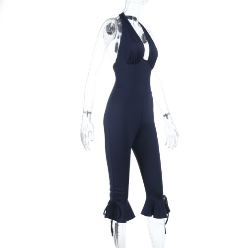 Deep V-vest jumpsuit sleeveless hanging neck jumpsuit