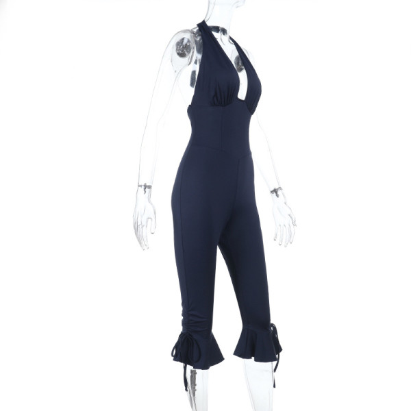 Deep V-vest jumpsuit sleeveless hanging neck jumpsuit