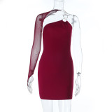 Slanted shoulder metal ring single sleeve dress