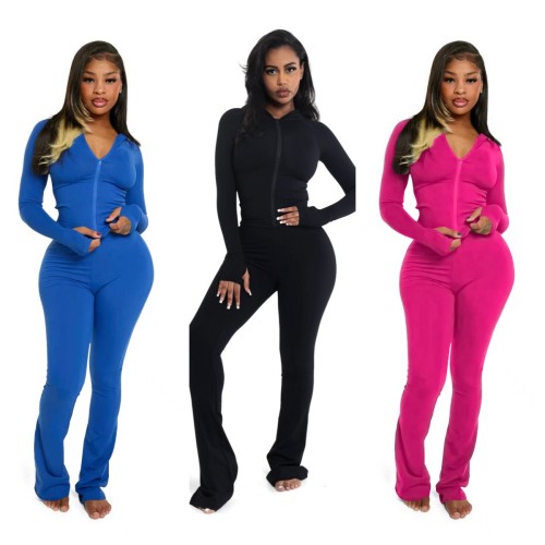 Hooded cardigan two-piece set