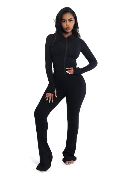 Hooded cardigan two-piece set