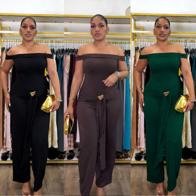 One shoulder casual strap decorative jumpsuit