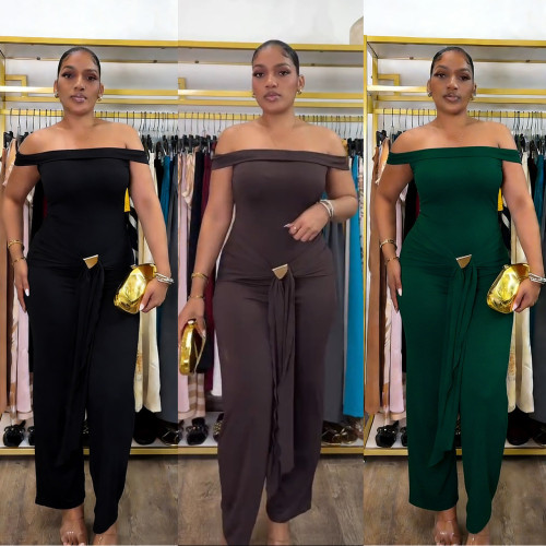 One shoulder casual strap decorative jumpsuit