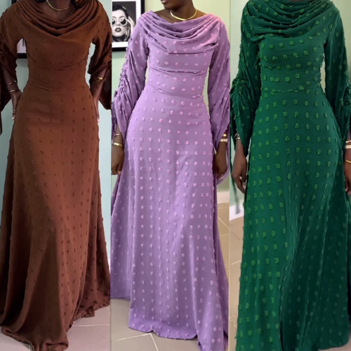 Wrinkled sleeve drawstring three-dimensional wool ball waist cinching dress