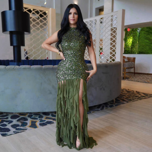 Bead mesh patchwork dress