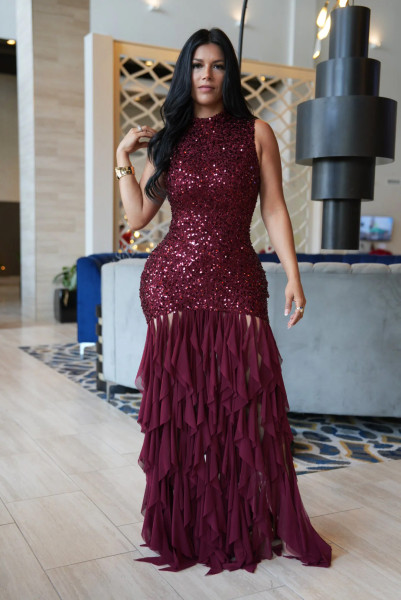 Bead mesh patchwork dress