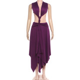 Sleeveless low cut V-neck backless dress