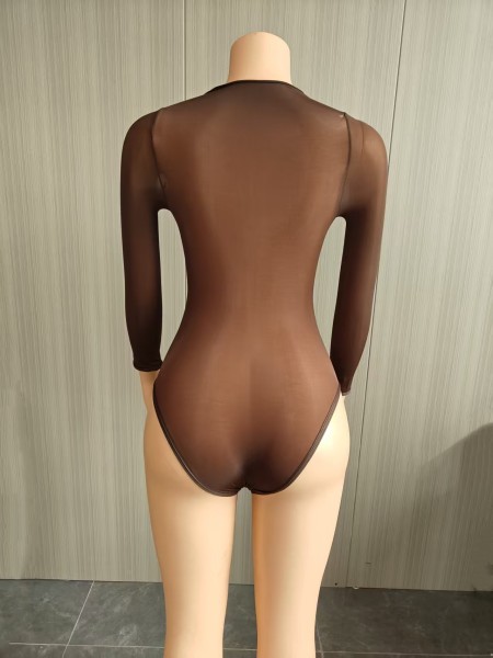Sexy High-Elastic Bodysuit Shiny Transparent Sexy Socks Underwear
