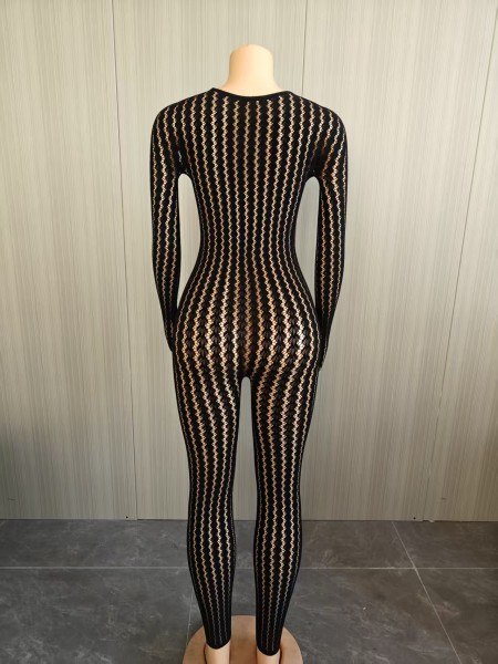 Sexy jumpsuit with sheer stockings, tight fitting and sensual, seductive jumpsuit
