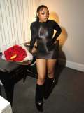 Sexy ultra-elastic glossy body tights with a sexy see-through skirt for nightclubs