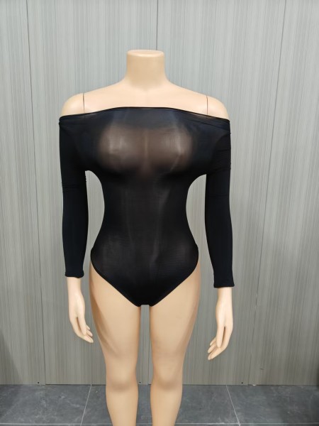 Sexy High-Elastic Bodysuit Shiny Transparent Sexy Socks Underwear