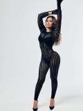 Sexy jumpsuit with sheer stockings, tight fitting and sensual, seductive jumpsuit