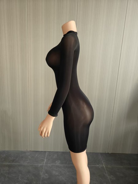 Sexy ultra-elastic glossy body tights with a sexy see-through skirt for nightclubs