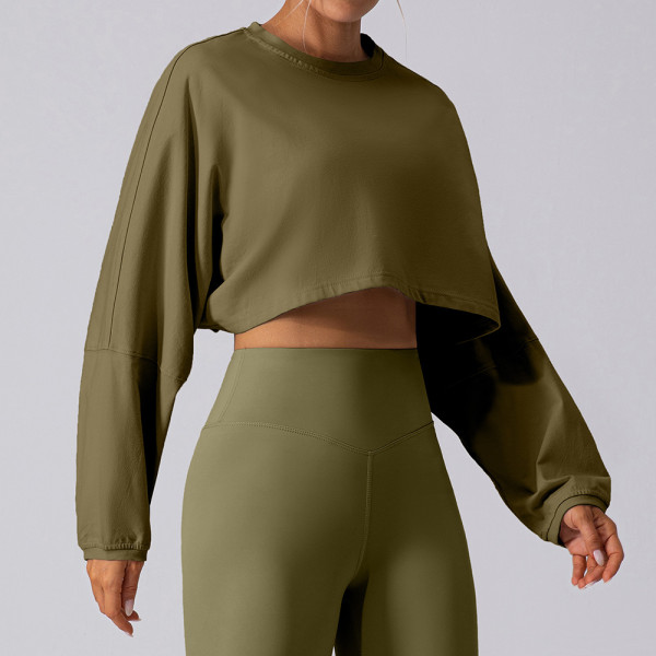 Round neck sweatshirt T-shirt short base loose long sleeved top