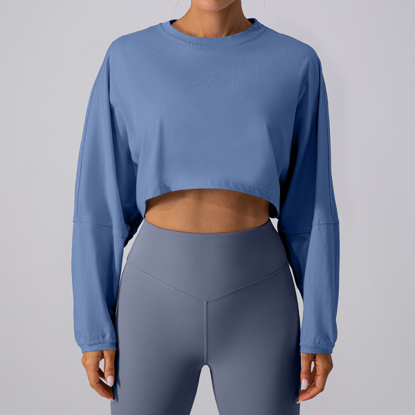 Round neck sweatshirt T-shirt short base loose long sleeved top
