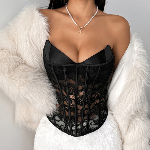 Lace patchwork strapless top