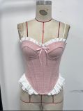 Splicing fungus edge design, spicy girl chest showing fishbone vest