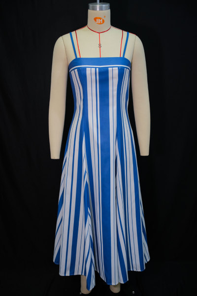 Strap strapless striped dress with a large swing