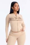 Printed Letters Long Sleeved Jacket Tight Pants 2Pce Set KYS1012014706475
