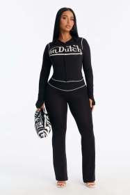 Printed Letters Long Sleeved Jacket Tight Pants 2Pce Set KYS1012014706475