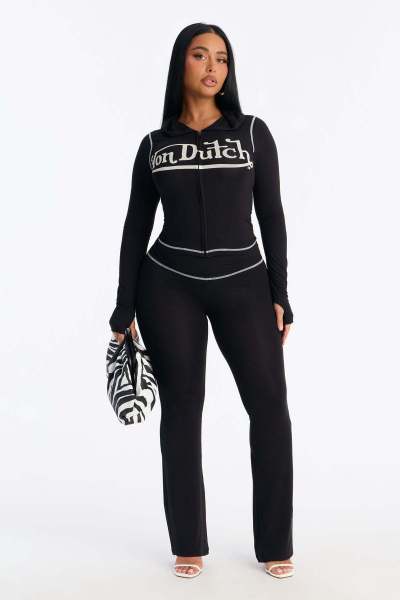 Printed Letters Long Sleeved Jacket Tight Pants 2Pce Set KYS1012014706475