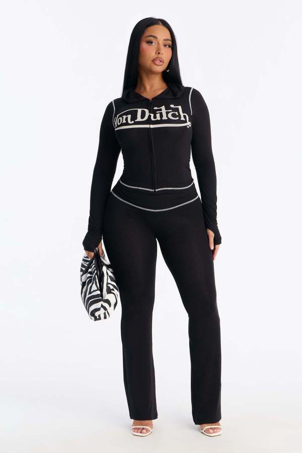 Printed Letters Long Sleeved Jacket Tight Pants 2Pce Set KYS1012014706475