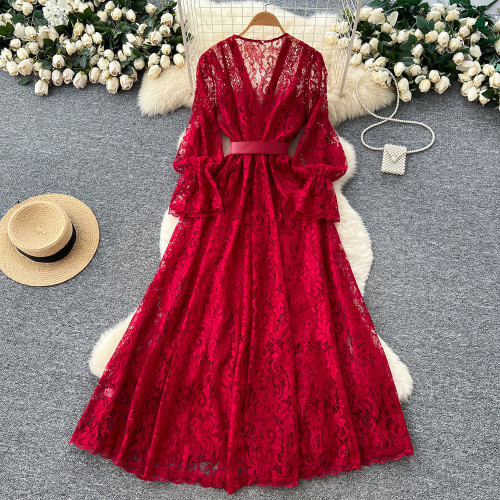 Lace Dress Slimming Party Dress WEX980875211340