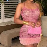 Slips, nail beads, hot stamping, wrapped buttocks, mesh, hollowed out dress