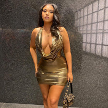 Swinging collar and hanging neck dress with sequins and hip hugging short skirt Swinging collar and hanging neck dress with sequins and hip hugging short skirt