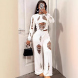 Hollow hole flared pants set
