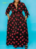 Large size shirt long sleeved polka dot printed dress TB5172