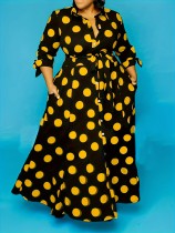 Large size shirt long sleeved polka dot printed dress TB5172