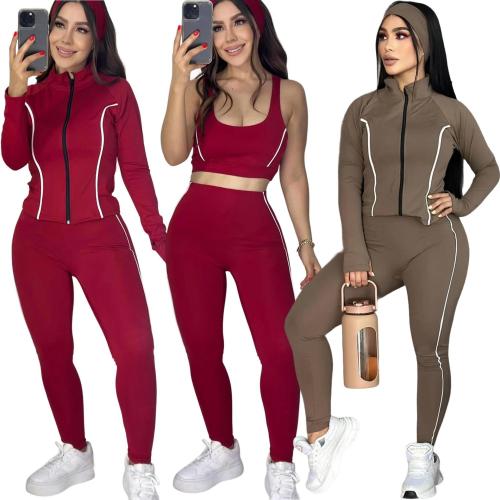High stretch fitness suit running three piece set