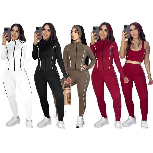 High stretch fitness suit running three piece set