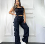 Multi pocket solid color work pants