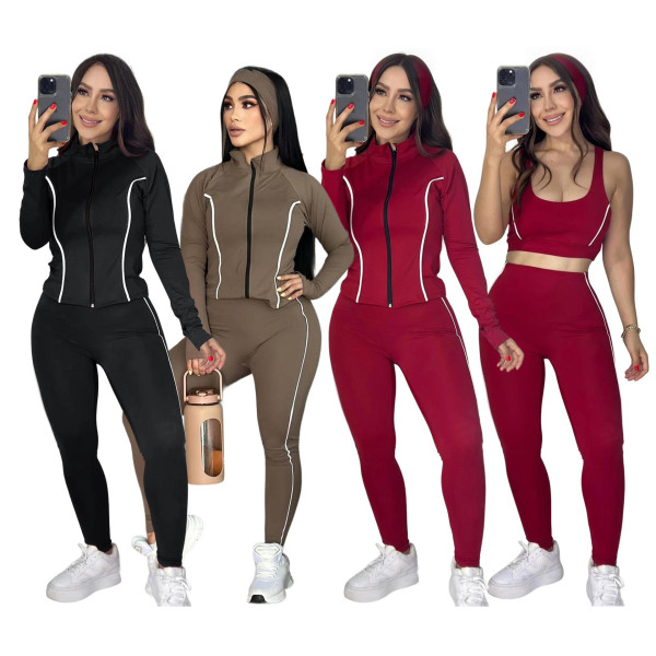 High stretch fitness suit running three piece set
