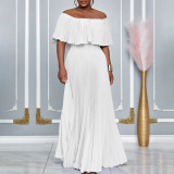One neck off shoulder pleated long skirt C8594