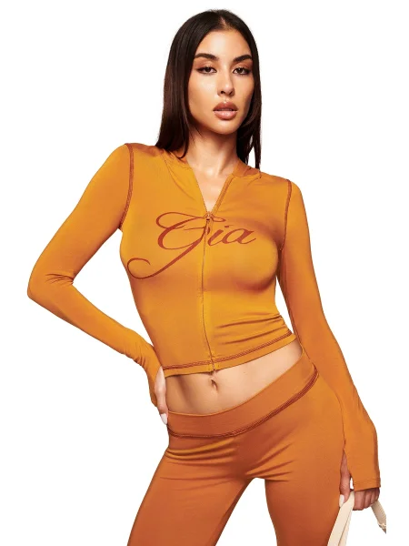 Printed hooded long sleeved thumb button micro horn two-piece set